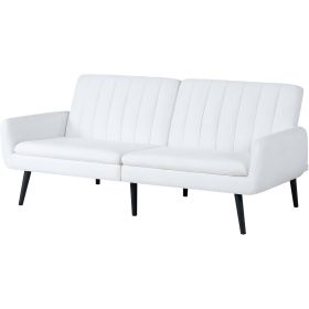 Modern Mid-Century Futon Sleeper Sofa Bed in White Linen Fabric Modern Mid-Century Futon Sleeper Sofa Bed in White Linen Fabric